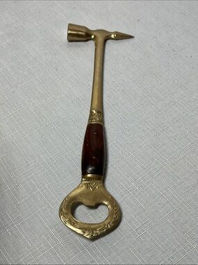 Vintage Brass Hammer & Bottle Opener with Wood Handle